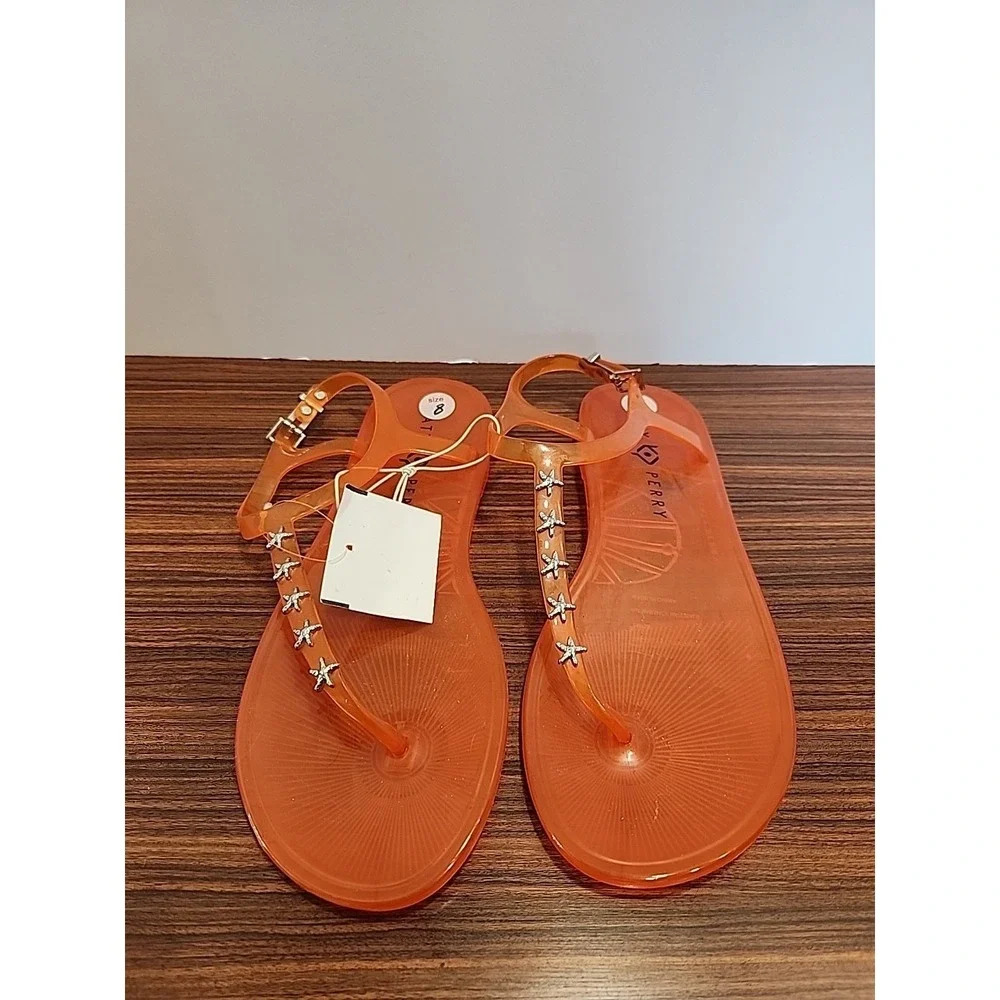 Unique Katy Perry Geli Jelly Women's 8 Orange Starfish Sandals Flip Flops